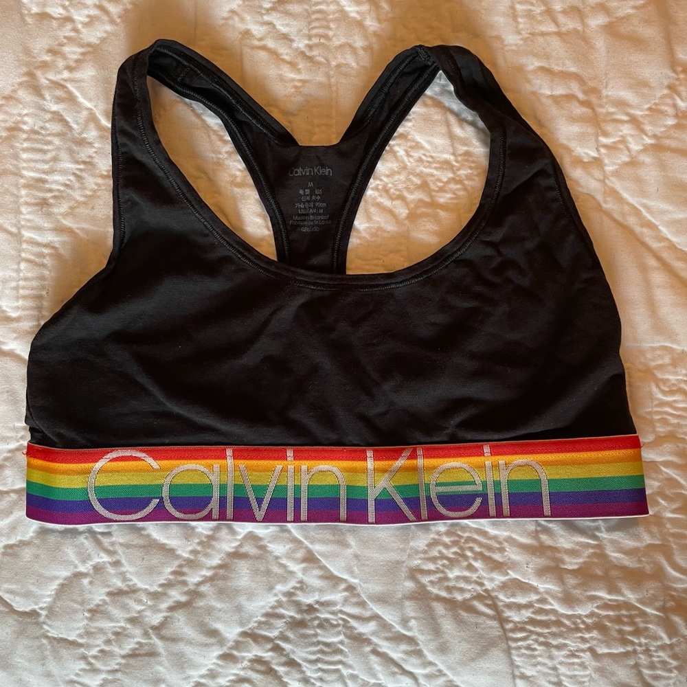Calvin Klein rainbow band black sports bra